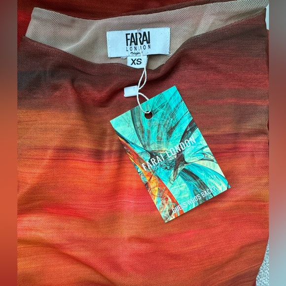 NWT Farai London Cleo mesh long sleeve top and midi skirt SET Red Ombre size XS - Picture 9 of 10